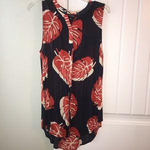 Tropical print high-low tank top